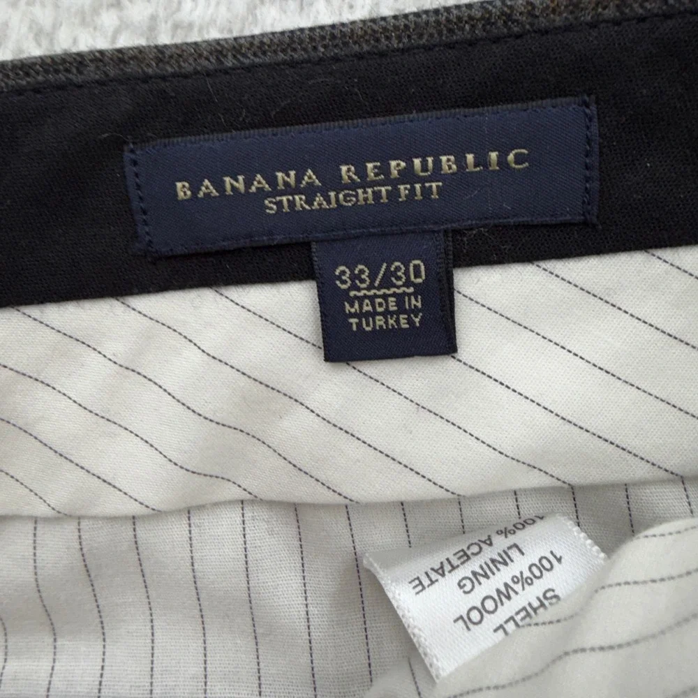 Banana Republic Mens 33x30 Straight Fit 100% Wool Plaid Dress Pants Grey Brown